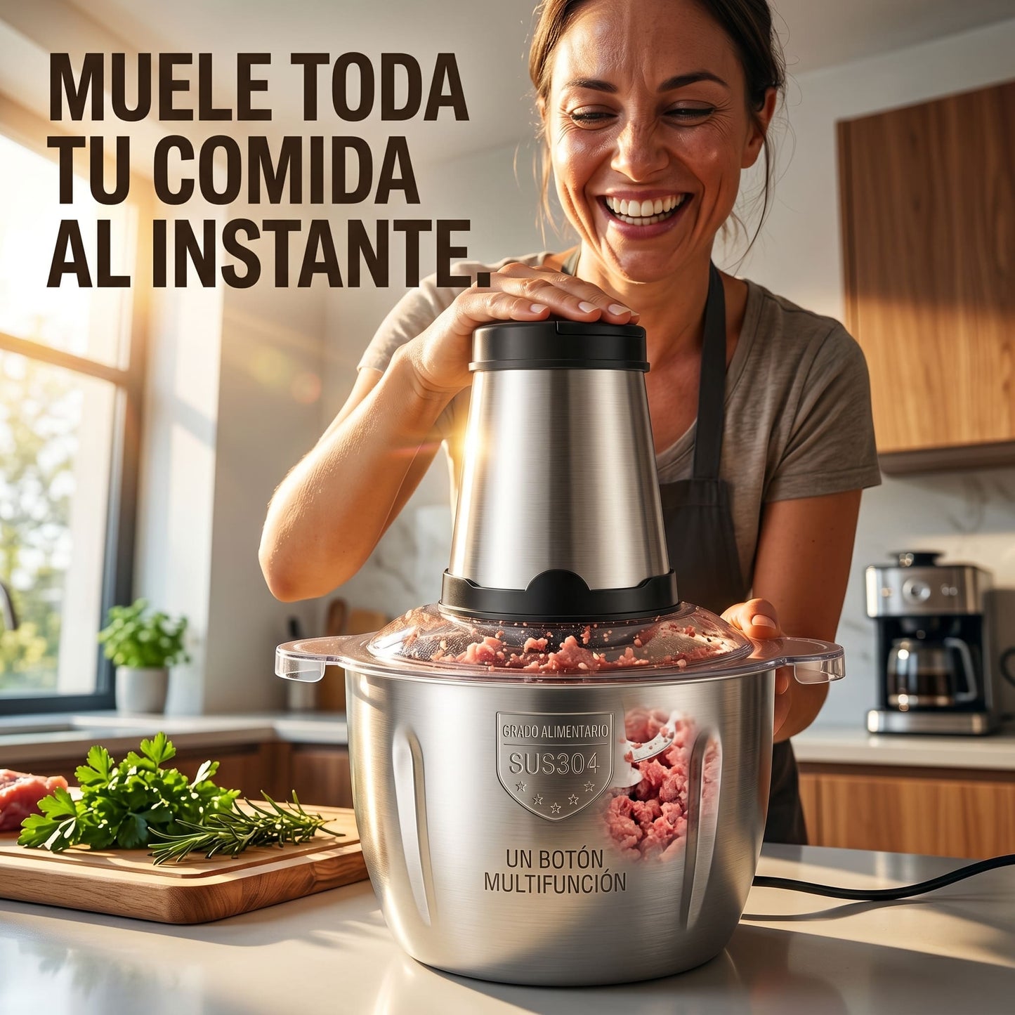 Molino Picador de Carne Eléctrico 2 Litros  en Acero Inoxidable